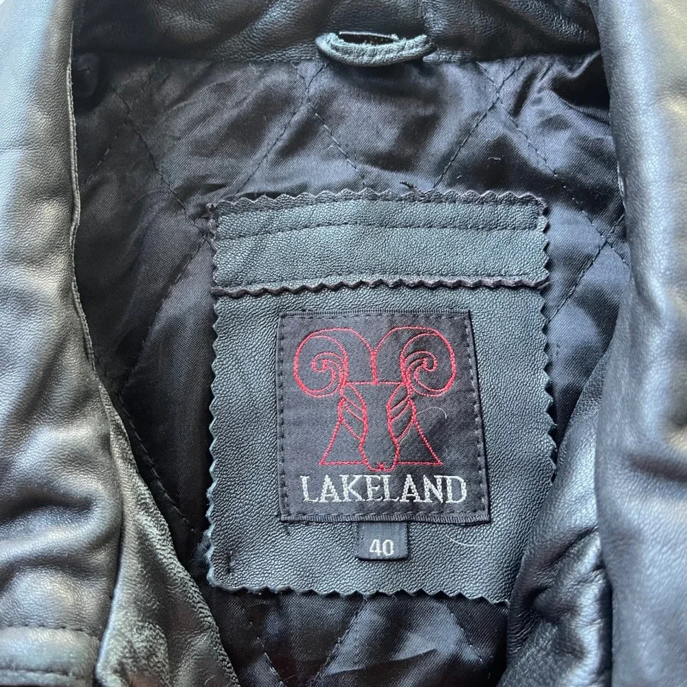 Lakeland Vintage Black Leather Bomber Jacket Mens Size 40 Quilted Zip Up Aviator